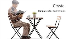  Presentation with reading table - Colorful slide set enhanced with hardcover - full length shot backdrop and a white colored foreground