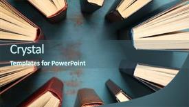  Presentation with books - Presentation design having hardcover - heart of books on wooden background and a ocean colored foreground