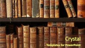  Presentation with old books on a wooden - Presentation design consisting of hardcover - old books on wooden shelf background and a tawny brown colored foreground