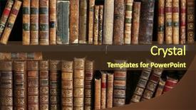  Presentation with old books on a wooden - Cool new PPT theme with hardcover - old books on wooden shelf backdrop and a tawny brown colored foreground