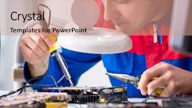  Presentation with computer workshop - Theme consisting of harddisk - professional repairman repairing computer background and a coral colored foreground