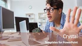  Presentation with hard disk drive - Presentation design with harddisk - technician with broken hard drive background and a  colored foreground