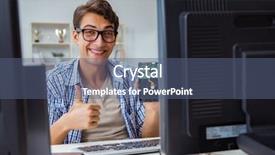  Presentation with hard disk drive - Audience pleasing presentation theme consisting of harddisk - technician with broken hard drive backdrop and a ocean colored foreground