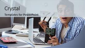  Presentation with hard disk drive - PPT layouts consisting of harddisk - technician with broken hard drive background and a lemonade colored foreground