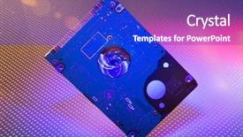  Presentation with polymer fiber chemistry - Audience pleasing PPT theme consisting of harddisk with fiber optical background backdrop and a cobalt blue colored foreground