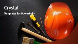  Presentation with tool belt tools - Beautiful PPT theme featuring hardhat and tools on black backdrop and a dark gray colored foreground
