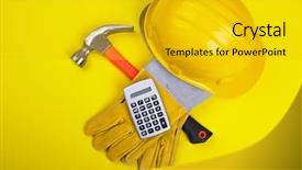  Presentation with calculator - Beautiful PPT layouts featuring hardhat hammer gloves and calculator backdrop and a gold colored foreground