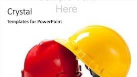  Presentation with safety construction - Colorful theme enhanced with hardhat on a white background backdrop and a  colored foreground