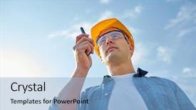  Presentation with walkie talkie - Colorful PPT theme enhanced with hardhat with walkie talkie backdrop and a light blue colored foreground