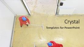  Presentation with industrial workers - Slides enhanced with hardhats cleaning floor in industrial background and a lemonade colored foreground