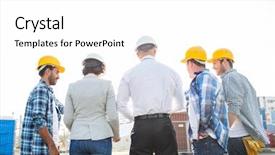  Presentation with building construction - Cool new slide set with hardhats with blueprint on construction backdrop and a  colored foreground