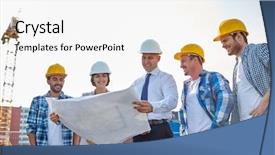  Presentation with architects - PPT theme having hardhats with blueprint on construction background and a white colored foreground