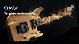  Presentation with fire on a black - Amazing PPT theme having hardrock - electric guitar on fire isolated backdrop and a  colored foreground