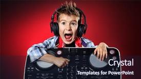  Presentation with music headphones - Amazing theme having hardrock - expressive little boy dj backdrop and a  colored foreground