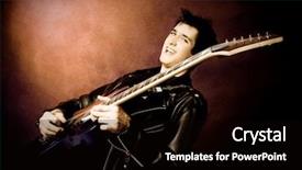  Presentation with dispute rock star - PPT theme having hardrock - young handsome rock-star playing background and a black colored foreground
