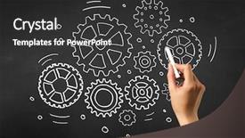  Presentation with hardship - Slide set enhanced with hardship - female hand holding white chalk background and a dark gray colored foreground