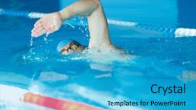  Presentation with pool side - Theme enhanced with hardship - side view of sports man background and a cyan colored foreground