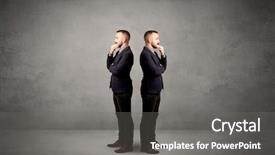  Presentation with hardship - Audience pleasing slide set consisting of hardship - young conflicted businessman choosing backdrop and a gray colored foreground