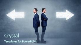  Presentation with differents between crepe and pancake - Beautiful slide deck featuring hardship - young conflicted businessman choosing backdrop and a ocean colored foreground