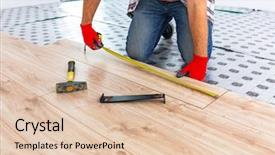  Presentation with wooden floor and gold frame - Slide deck consisting of hardware interior - handyman installing new laminated wooden background and a  colored foreground