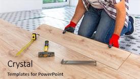  Presentation with hardware - Colorful PPT layouts enhanced with hardware interior - handyman installing new laminated wooden backdrop and a coral colored foreground