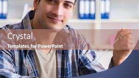  Presentation with printer machine - Cool new slide deck with hardware repairman repairing broken printer fax machine backdrop and a coral colored foreground