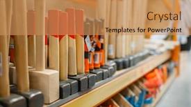  Presentation with hardware - Colorful presentation enhanced with hardware store assortment shelf with hammers backdrop and a coral colored foreground