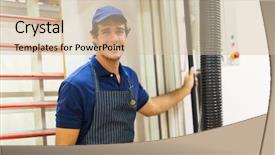  Presentation with hardware - Cool new PPT theme with hardware store work standing next to wood board cutting machine backdrop and a soft green colored foreground