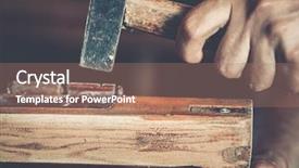  Presentation with trophy award hand holding - PPT theme with hardware tools - close up male hand holding background and a  colored foreground