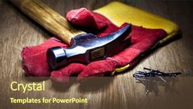  Presentation with hardware - PPT theme featuring hardware tools - construction gloves and hammer background and a tawny brown colored foreground