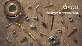  Presentation with hardware - Slide set enhanced with hardware tools and screws at wooden background background and a violet colored foreground