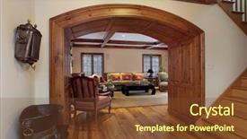  Presentation with luxury hospital - Slide deck featuring hardwood floor - entry into luxury living room background and a tawny brown colored foreground