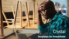  Presentation with african american in computer - Theme having hardwork - african american male manager sitting background and a ocean colored foreground