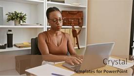  Presentation with laptop - Slides with hardworking-african-american-woman-boss background and a coral colored foreground