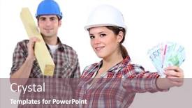  Presentation with worker - Audience pleasing slides consisting of hardworking-blue-collar-worker backdrop and a violet colored foreground