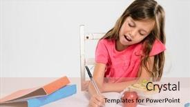  Presentation with healthy school lunch - Colorful PPT theme enhanced with hardworking studious cute school girl backdrop and a coral colored foreground