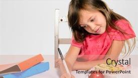  Presentation with healthy school lunch - Amazing PPT theme having hardworking studious cute school girl backdrop and a coral colored foreground