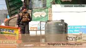  Presentation with makar - Theme consisting of haridwar-india-january-14-guard background and a coral colored foreground