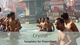  Presentation with makar - Presentation having haridwar-india-january-14-people background and a light gray colored foreground