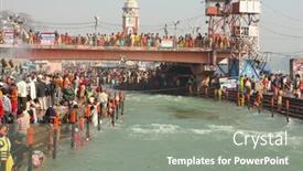  Presentation with makar - Audience pleasing presentation theme consisting of haridwar-india-january-14-puja backdrop and a gray colored foreground