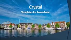  Presentation with blue sky - PPT theme having harlem - boats and houses on spaarne background and a teal colored foreground