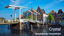  Presentation with cable stayed bridge over river - Slide set consisting of harlem - gravestenenbrug bridge on spaarne river background and a tawny brown colored foreground