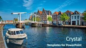  Presentation with boat river - Slide set featuring harlem - spaarne river with boat background and a ocean colored foreground