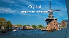  Presentation with harlem - PPT theme having harlem cityscape with windmill de background and a teal colored foreground