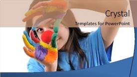  Presentation with colorful hands - Beautiful presentation theme featuring harlequin teenager with hands painted backdrop and a coral colored foreground