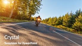  Presentation with driving - PPT layouts with harley - motorcycle driver driving in beautiful background and a coral colored foreground