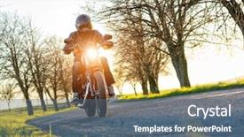 Presentation with motorcycle - Beautiful PPT layouts featuring harley - motorcycle driver driving in sunset backdrop and a ocean colored foreground