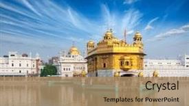  Presentation with india temple - PPT theme with harmandir sahib amritsar punjab india background and a coral colored foreground