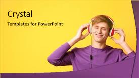  Presentation with old man and his music - Audience pleasing PPT theme consisting of harmony colors - handsome young man listening backdrop and a light gray colored foreground
