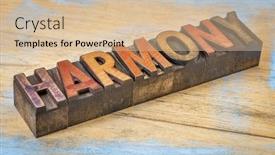  Presentation with harmony - PPT theme consisting of harmony-word-in-vintage-letterpress background and a soft green colored foreground